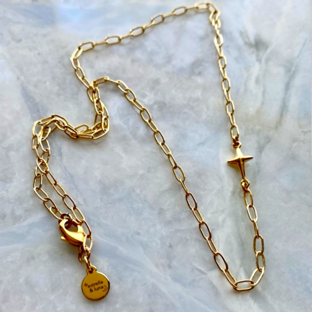 22k Electroplated Dainty Paperclip Cross Necklace